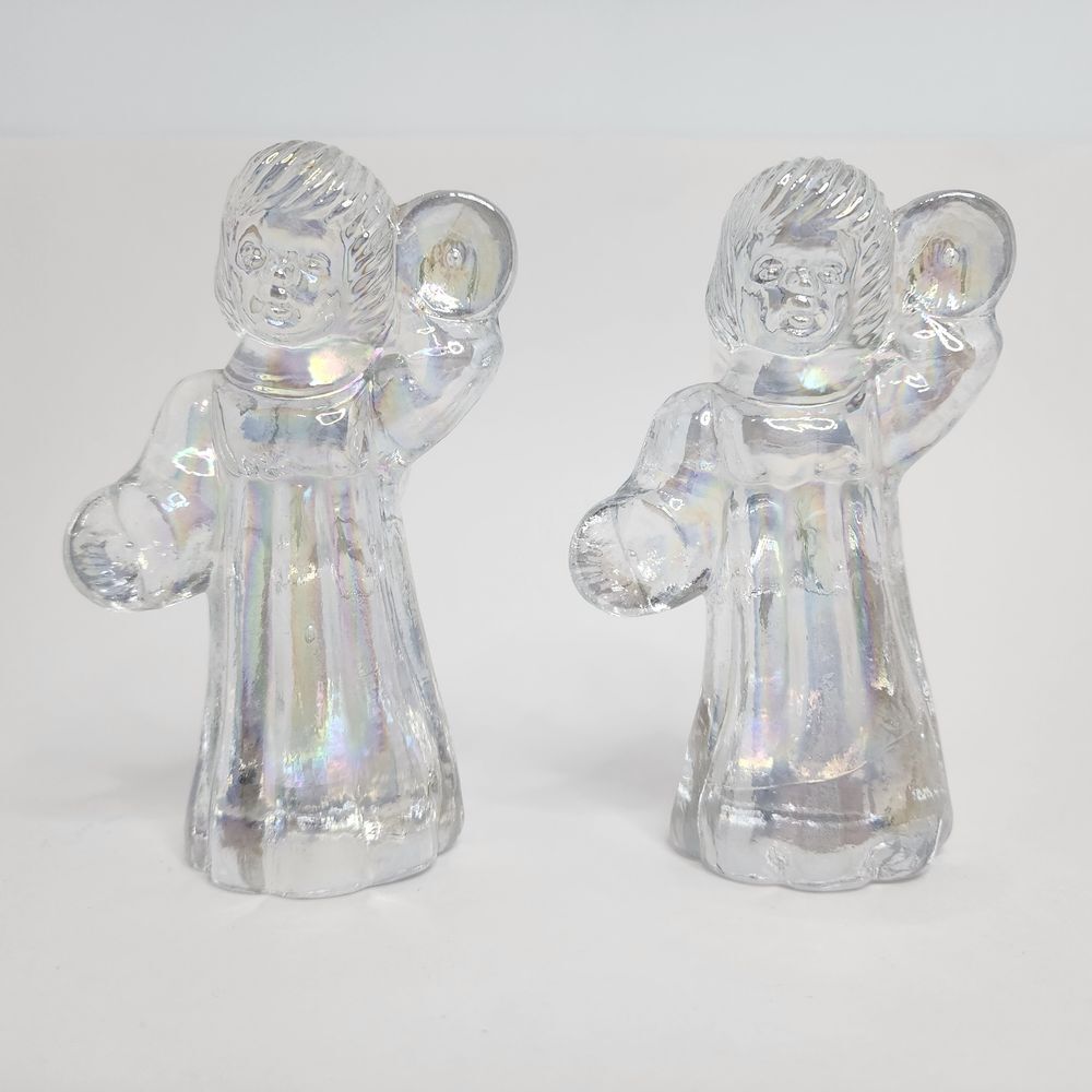 Silvestri Angels Iridescent‎ Musical Christmas Glass Figurines- Lot of 2